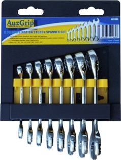 AUZGRIP - 8 PC COMBINATION STUBBY SPANNER SET CRV. SAE 